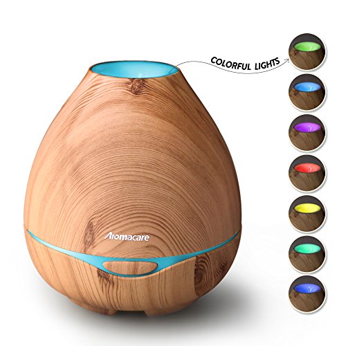 300ml Aroma Diffuser For Essential Oils, Aromatherapy Ultrasonic Cool Mist Humidifier-Wood Grain-Soothing Color Night Light- Extremely Quiet -for Home, Large room and Spa by Aromacare