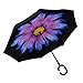 ALINK Inverted Umbrella, Reverse Folding Double Layer Inside Out Outdoor Rain Away Car Umbrella - Purple Flower