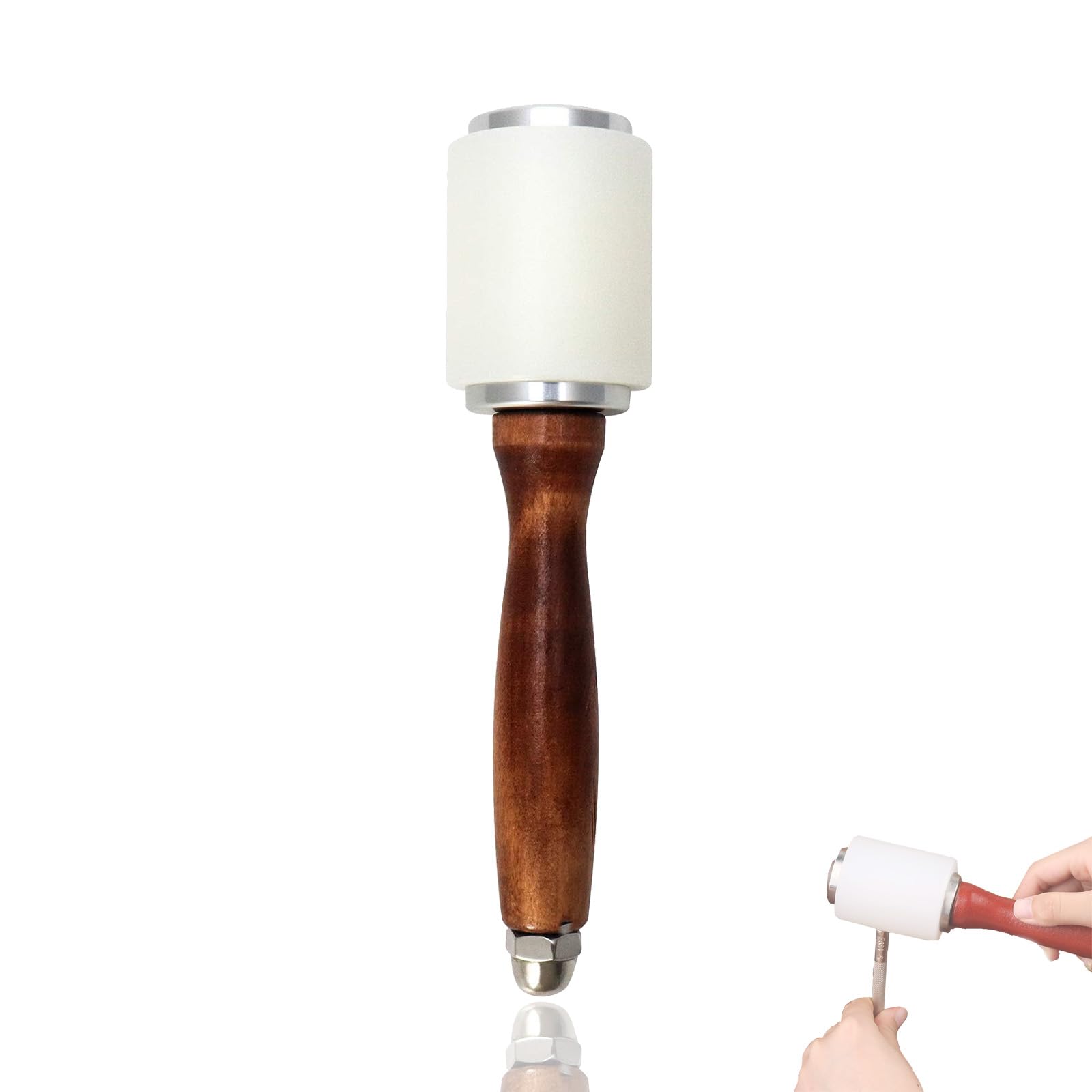 ieron Leather Nylon Mallet, 212mm Wooden Handle Carving Hammer Leathercraft Hammer for DIY Craft Stamping Sew Club Cowhide Tool