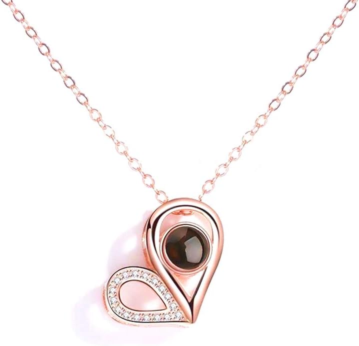LAOFOO Sterling 925 Silver Projective Necklace, The Memory of Love 100 Different Languages for I Love U,Customized Name Necklace for Women