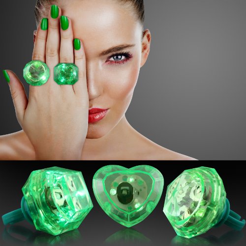 Green Huge Gem Light Up LED Rings (Set of 24)