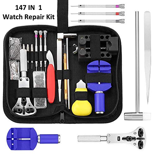 E.Durable 147 in 1 Watch Repair Kit Professional Screwdriver Spring Bar Tool Set, Watch Band Link Pin Tool Set with Carrying Case (Watch Repair Set -1)