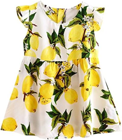 Lymnshi Little Girls Dress Cotton Flower Print Party Summer Sundress 2-6T Lemon 4 Years