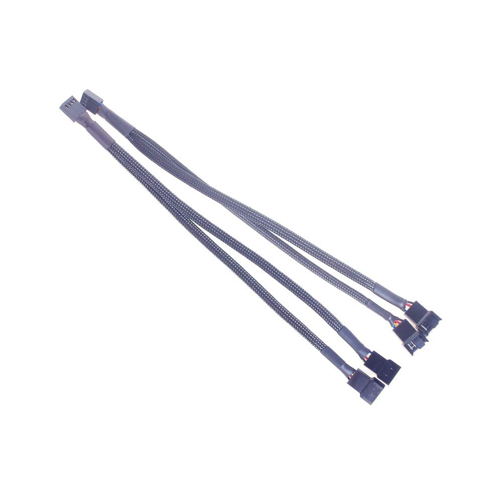 ANGEEK 1 PC 27cm 1 To 2 Way Y-Splitter Sleeved 4-Pin Molex Male To 2x 3-Pin/4-Pin PWM Male Connector Fan Extension Adapter Cable (2 pcs)