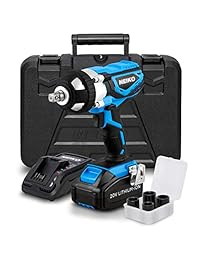 Neiko 10878A - Llave de impacto de iones de litio, 20 V, con batería de iones de litio, cargador rápido y adaptadores de enchufe, unidad cuadrada de 1 2"