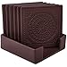 Drink Coasters,PU Leather Coasters for Drinks Glasses Set of 6 with Holder-Protect Furniture From Water Marks(Coffee)