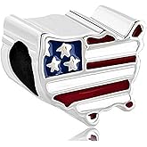 KunBead American Flag Independence Day Bead Charms Compatible with Pandora Bracelets