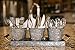 H & K Designs - Silverware Picnic Caddy - Farmhouse Decor, Galvanized Metal Planter with Wooden Handles and 3 Buckets - Rustic Tray Set Organizer