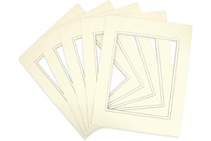 Golden State Art, 11x14 Double Mats for 8x10 - for Photos, Pictures, Frames - Acid-Free, 5 Pack, Ivory Over Ivory