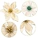 SATINIOR 20 Packs Christmas Faux Flowers Glitter Poinsettia Christmas Tree Ornament DIY Holiday Floral Arrangements (Gold)