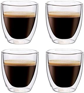Maxxo Doppelwandige Gläser Espresso Set 4X 80 ml Kaffee Thermogläser mit Schwebe-Effekt beständige Kaffeegläser