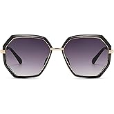 mincl Fashion Women Polygonal Pilot Sunglasses Shades UV400 Retro Oversized Irregular Sun Glasses for Ladies