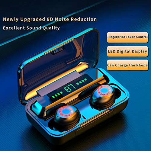 gdfh Waterproof Wireless Earbuds, Bluetooth 5.0 Wireless Headphone Hi-Fi Stereo Sound, Waterproof in-Ear Wireless Earphones w/Mic LCD Digital Display Rechargeable Case
