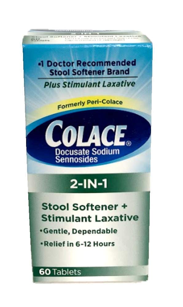 Colace 2in1 Stool Softener + Stimulant Laxative, 60 Tablets (Pack of 5) Health