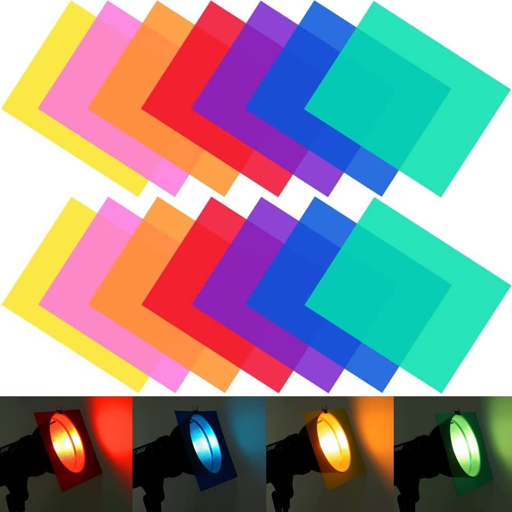 UCNOGIM 14 Pcs Correction Gel Light Filter, Lighting Gel Filters Plastic Sheets Colour Gels Transparency Color Film Gel Filter Kit for Kids, Photo Studio, Photography, Stage Lighting, 22*28cm,7 Colors