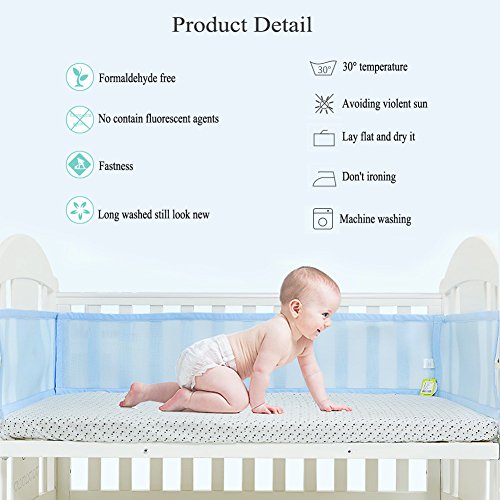 Holoras Baby Mesh Crib Liner Bumper, Nursery Crib Bumper for Standard Cribs, Machine Washable and Adjustable Velcro, 2 Panels, Blue