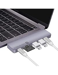 NOV8Tech - Hub USB-C 7 en 1 de aluminio para MacBook Pro 2019-16 y MacBook Air 2019-18, 4K HDMI, 2xUSB 3.0, USB 3.1 C 5GBps, Thunderbolt 3 100W PD Charger y 40GBps Data, lector de tarjetas SD Micro SD, 7 en 2