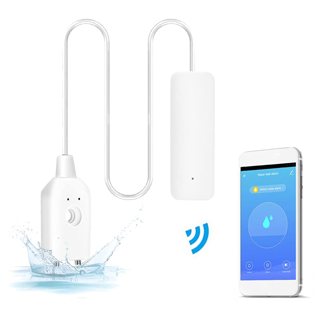 Water Alarm Sensor, WiFi Water Leak Detector, Overflow Flood Leakage Alerts, Remote Monitoring Leaker for Water Heater Basement Sewage Pump, TUYA/Smart Life APP Notification