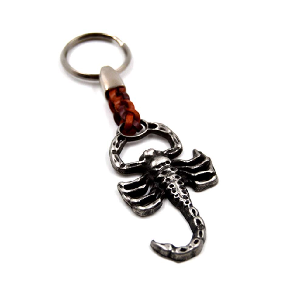 Key Pendant Scorpion, Metal Key Ring, Thickness 2 mm, Imitation Leather Band, Total Length Approx. 11 cm Travel Present Deco