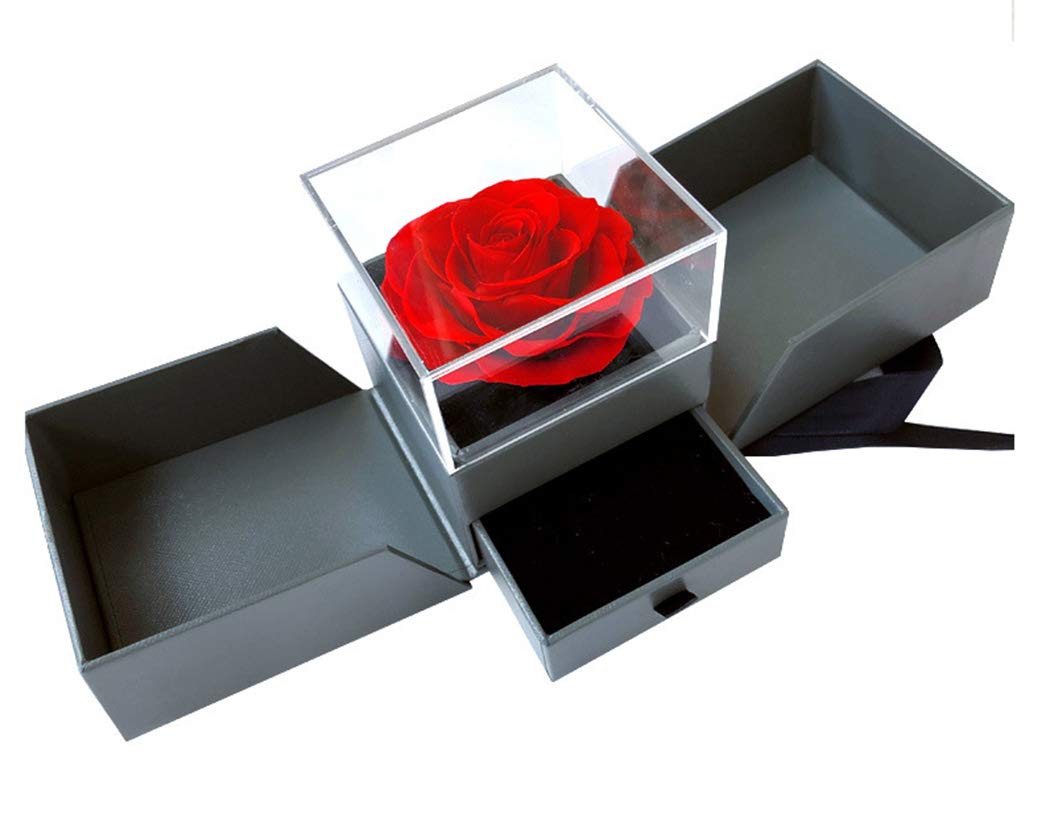 Forever Blossom Handmade Preserved Rose Jewelry Gift Box, Never Withered Roses, Upscale Immortal Flowers, Eternal Life Flowers for Love Ones, Gifts for Women,Mom,Girlfriend (Red)