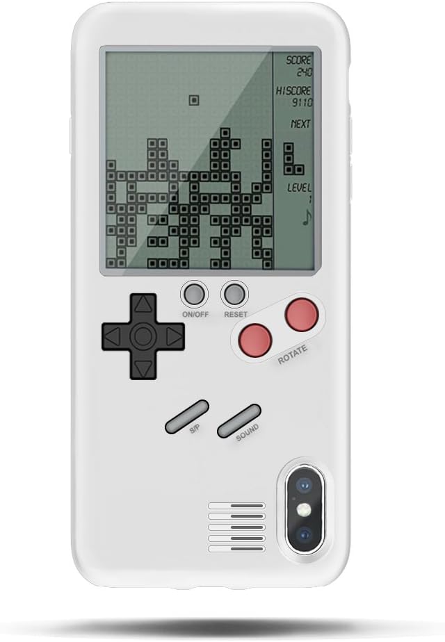 Tetris Phone Case Compatible for iPhone X, SIKSIN Gameboy Cell Phone Case Playable Case with Built-in Tank War Tetris Game Case Compatible for iPhone X White
