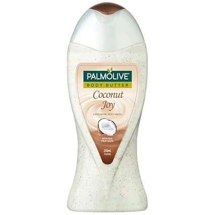 Palmolive Body Wash Coconut Joy, 250ml Bottle, Creme Based Exfoliator with Real Apricot Seeds and Jojoba Butter Extracts