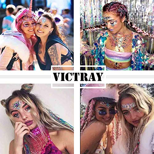 COKOHAPPY 6 Sets Noctilucent Face Jewels Tattoo Rhinestone Mermaid - Body Stickers Glow in the Dark Luminous Face Gems Fluorescent Crystals Sticker Body Jewelry for Halloween