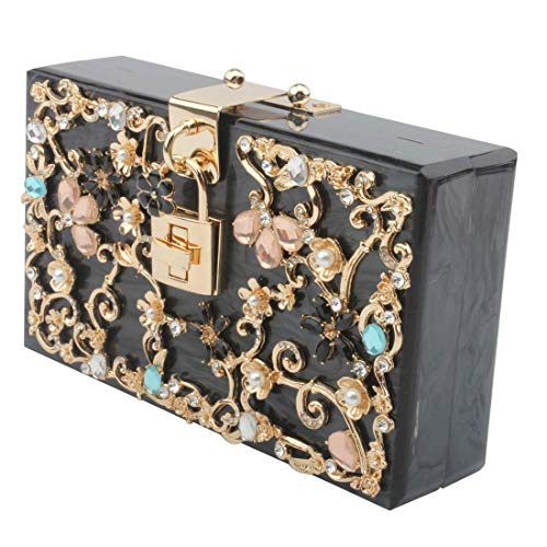 Acrylic Evening Bags and Clutches for Women Crystal Clutch Beaded Rhinestone Purse Wedding Party Handbag (BLACK) - Thumbnail 5