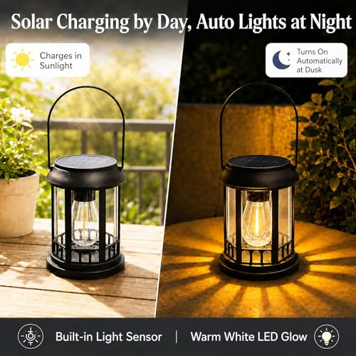 yowin Solar Lantern Outdoor Garden 2 Pieces Solar Hanging Lamp with LED Bulb, IP44 Waterproof Solar Table Lamp Outdoor Light for Balcony, Terrace, Garden Decoration