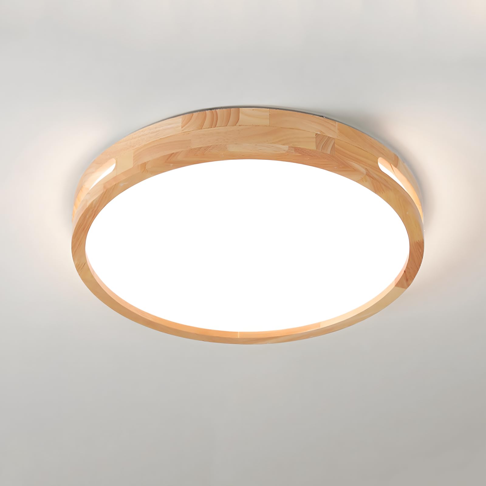 WayLuoung Wood LED Ceiling Light | Ø30cm 4500K 1620Lm 18W | Round Natural Wooden Ceiling Lamp Art Hollow Design, Bedroom, Living Room, Children'S Room, Kitchen, Dining Room Home Office (Neutral White)