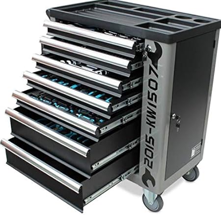 Werkzeugwagen Werkstattwagen von KRAFTWELLE 7 Schubladen komplett gefüllt mit Werkzeuge – Werkzeugkasten fahrbar mit abschlie