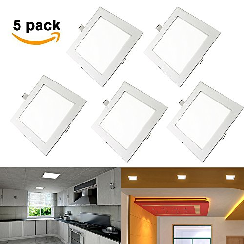 5 Pack 18W Flat LED Panel Light 8-inch Non-dimmable Ultra Thin Square Recessed Lighting Fixture with LED Driver,Hole Size 200MM for Home Office Commercial Lighting(18w,cool white)