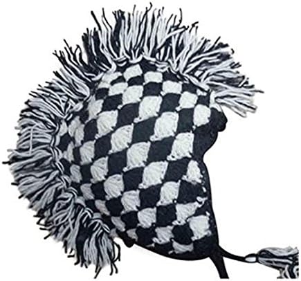 Black and White Checked Mohawk Knit Hat