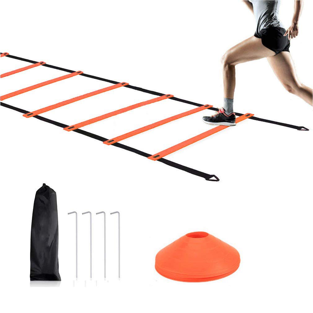 FASHAYAY Agility Ladder Training Set, 6M 12 Rung Speed Ladder Football Training Equipment Kit with 10 Cones and 4 Stakes, Workout Exercise Sports Football Training Tools for Kids and Adults (Orange)