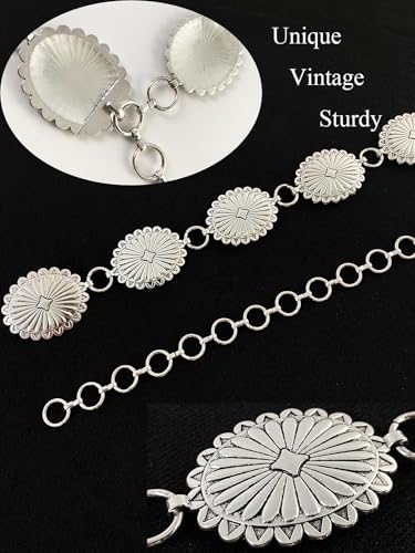 TOPACC Western Metal Concho Belt for Women Cowgirl Chain Belts for Dresses Jeans Country Concert Outfit