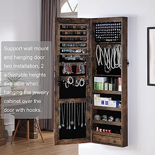 GISSAR Full Length Mirror Jewelry 6 LEDs Jewelry Armoire Wall Mounted Over The Door