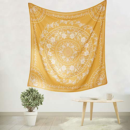 Simpkeely Sketched Floral Medallion Yellow Tapestry, Bohemian Mandala