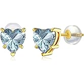 NFYBD 14k Real Gold Love Heart Gemstone Birthstone Stud Earrings for Women 1 carat Heart-cut Created Birthstone Earrings Jewelry Gifts for Anniversary Birthday Valentine Gift for Her Wife
