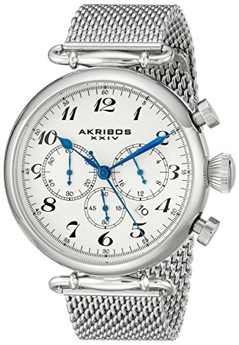 Akribos XXIV Men's AK627SSW Retro Chronograph Stainless Steel Watch with Mesh Bracelet