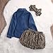 Cute Baby Boy Girl Blue Jean Shirt +Leopard Print Short Skirt+ Headband Outfits Set (6-12 Months, Blue+Leopard Print)