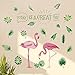 AWAKINK Pink Flamingos Green Plants Leaves Pastoral Style Wall Stickers Wall Decal Vinyl Removable Art Wall Decals for Bedroom Living Room Nursery Room Children's Bedroom