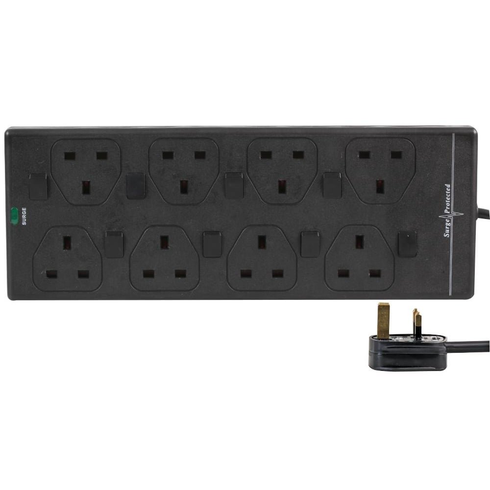 Surge Protected Extension Trailing Lead Black/White Multi Plug USB