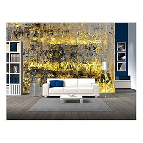 Brown and Yellow Abstract Art Painting - Removable Wall Mural | Self-Adhesive Large Wallpaper - 66x96 inches