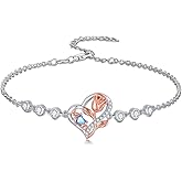 Wildari Mom Birthstone Charm Link Bracelet 925 Sterling Silver Rose Heart Mom Bracelet with 12 Months Birthstone Mother's Day Gift Jewelry Gifts for Women,Chain Length 7"+2" Extend