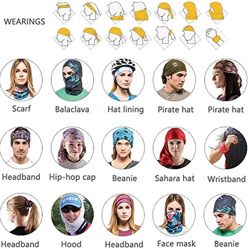 Face mask with bandana design worn over ears to protect from sun, made of breathable material.