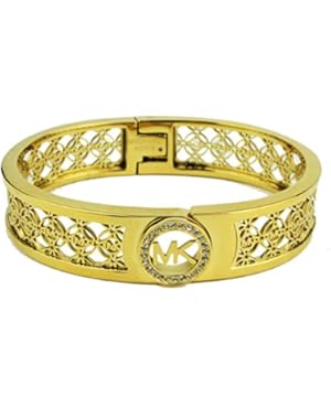 Cutout with Pave MK Logo Hinge Bangle Bracelet Yellow Gold