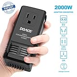 DOACE 2000W Travel Adapter and Voltage Converter Combo, Step Down Transformer 220V to 110V for Hair Dryers, US/UK/EU/AU Plugs for Worldwide Use (for US Appliances)