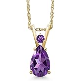 Gem Stone King 14K Yellow Gold Purple Amethyst and Simulated Purple Amethyst Pendant Necklace for Women | 0.80 Cttw | Gemstone February Birthstone | Pear Shape 8X5MM | With 18 Inch Chain