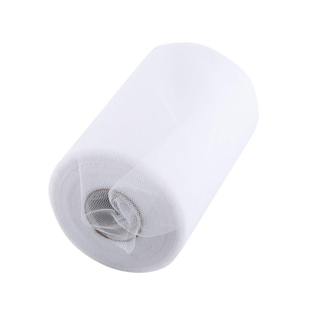 100yards 15cm Tulle Roll, Fine Mesh Cloth Tulle Fabric Rolls Freely Cropping DIY Wedding Decoration for Pew Bows Chair Sashes Table Pieces Gift Wrapping (White)