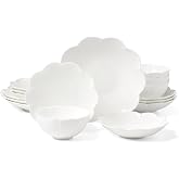 Lenox Studio 1414 Scallop Bone China 16-Piece Dinnerware Set for 4 | dishwasher safe | plates and bowls sets for kitchen and dining | 10.71 inch plate, dish set, dishes, chip resistant